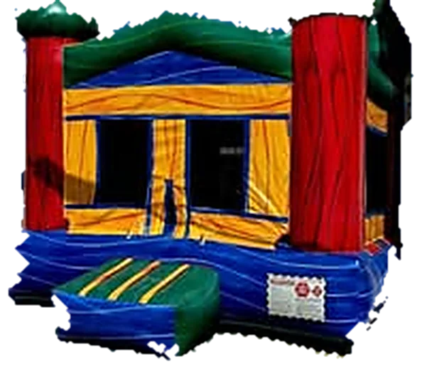 Castillo inflable 13x13 verde, amarillo y rojo
